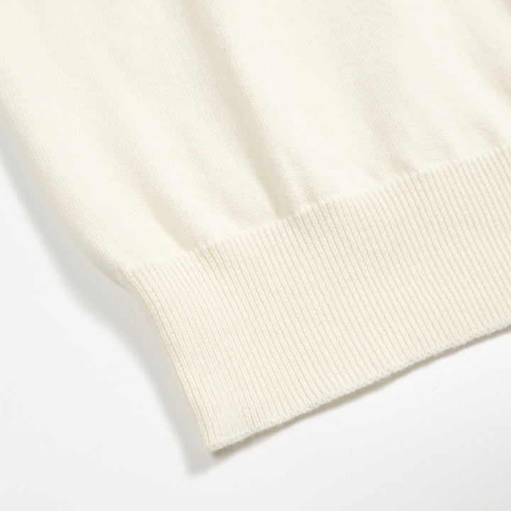 Men's Vintage Knit Polo – Retro Cream Button-Up with Sky Blue Trim