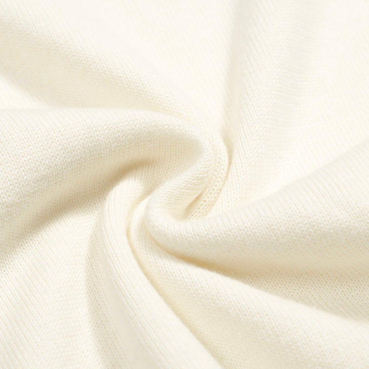 Men's Vintage Knit Polo – Retro Cream Button-Up with Sky Blue Trim