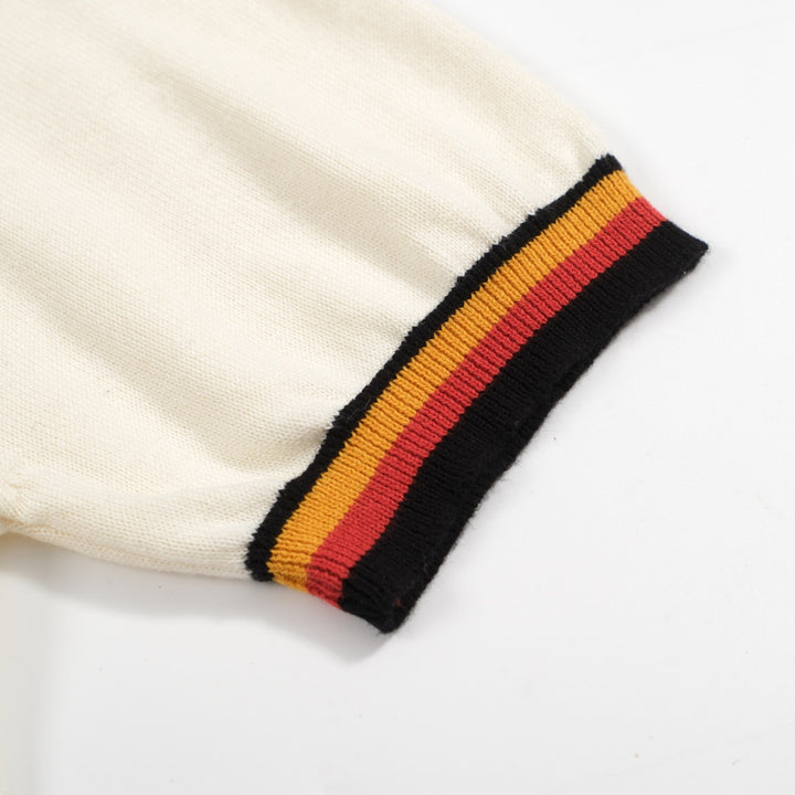 Men's Ivory Knit Polo – Retro 70s Style with Sunset Stripe Trim