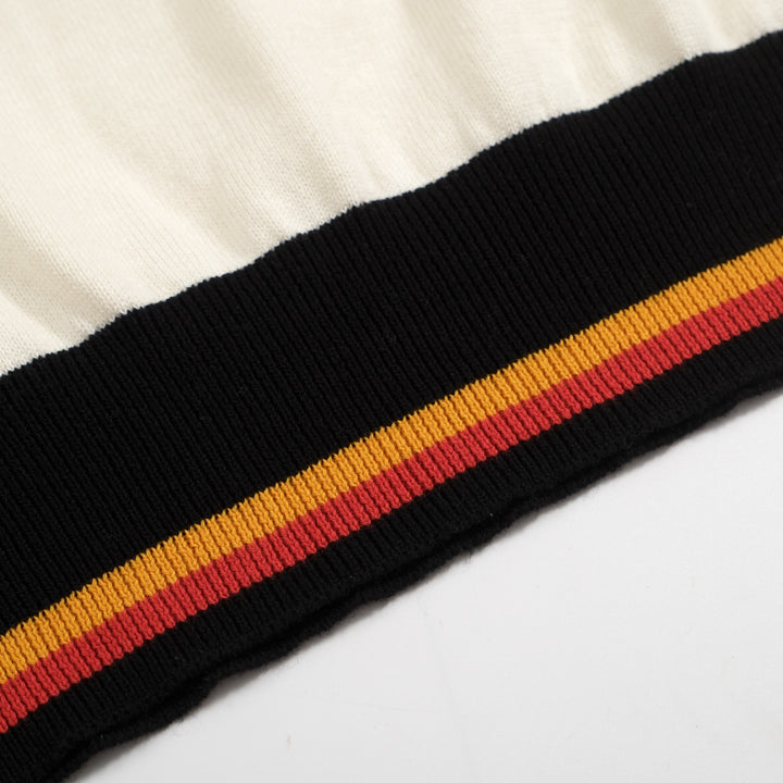 Men's Ivory Knit Polo – Retro 70s Style with Sunset Stripe Trim