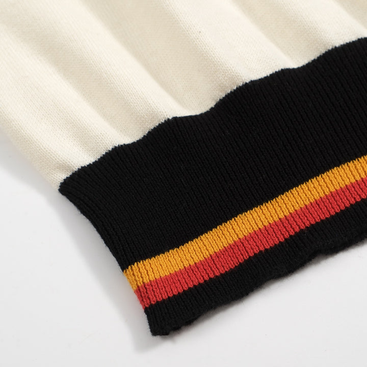 Men's Ivory Knit Polo – Retro 70s Style with Sunset Stripe Trim