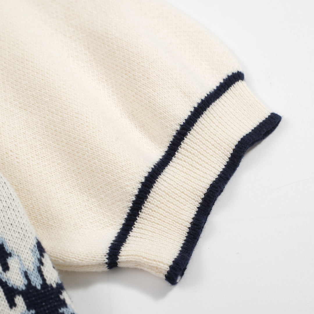 Men's 70s Knit Safari Polo – Elephant & Palm Tree Jacquard Shirt