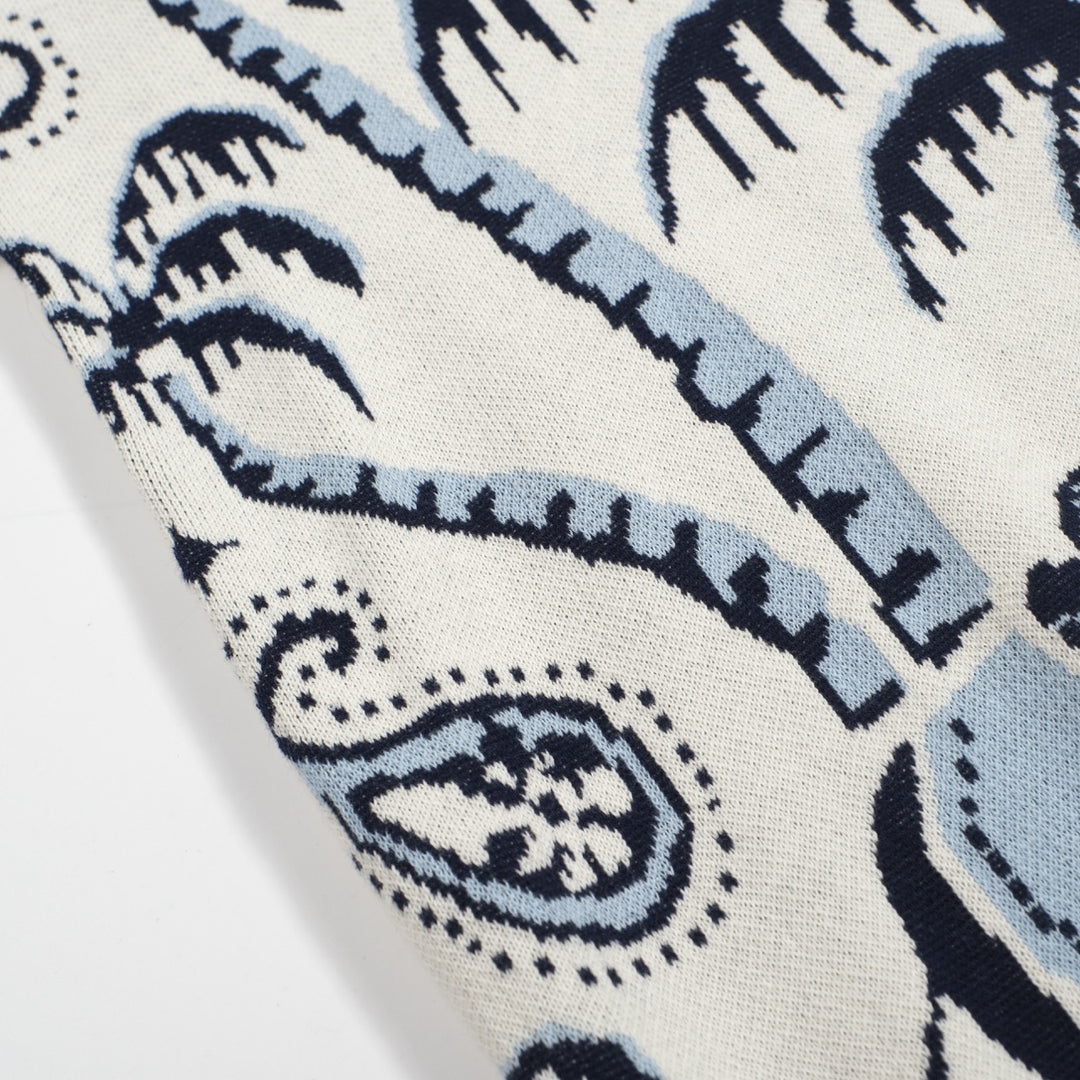 Men's 70s Knit Safari Polo – Elephant & Palm Tree Jacquard Shirt