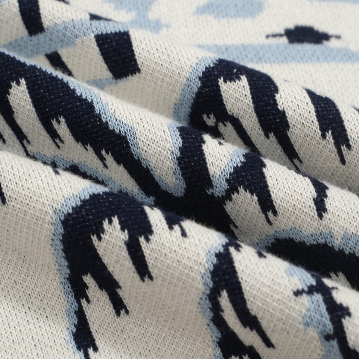 Herren-Strick-Safari-Poloshirt im 70er-Jahre-Stil – Elefant & Jacquard-Hemd mit Palmenmuster