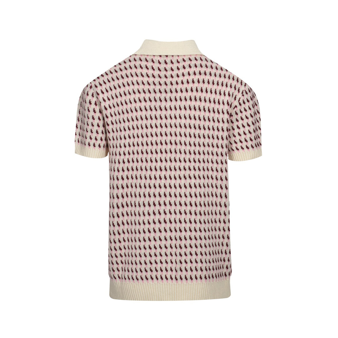 Polo da uomo in maglia color crema anni '60 - Stile retrò con micromotivi bordeaux