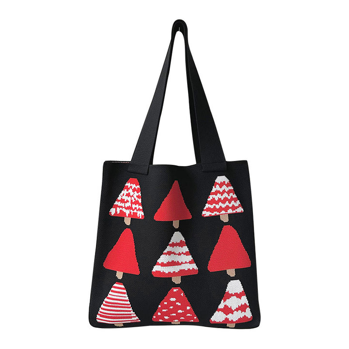 Christmas tree knitted tote bag