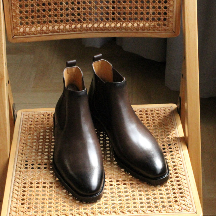 Mænds efterår og vinter spidse tyksålede læderstøvler Martin Boots