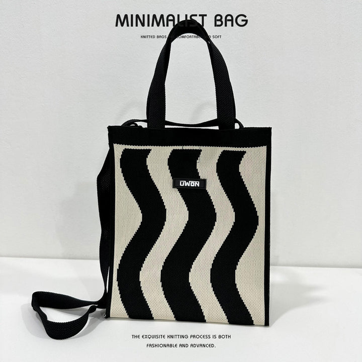 Zwart-witte diamantgebreide schoudertas