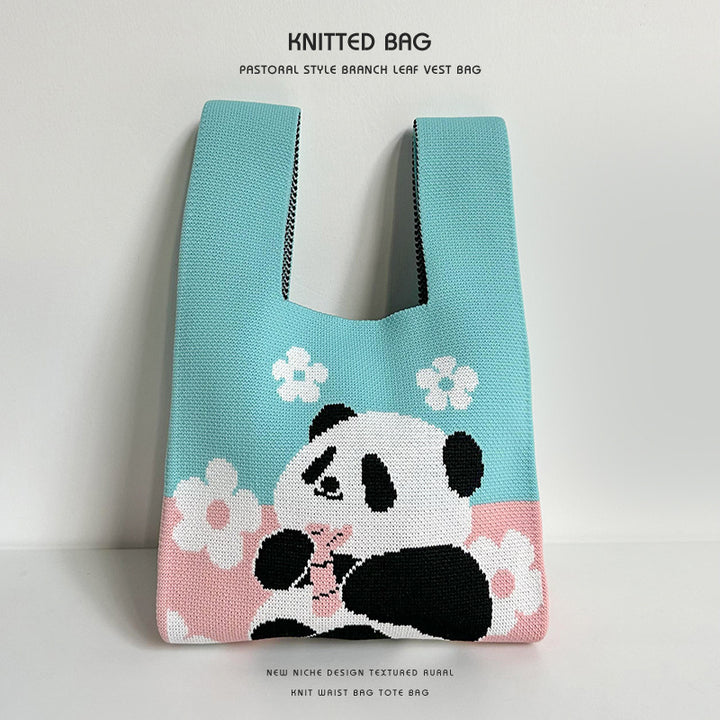Sac à main Panda sac à main mignon sac tricoté fleur de panda