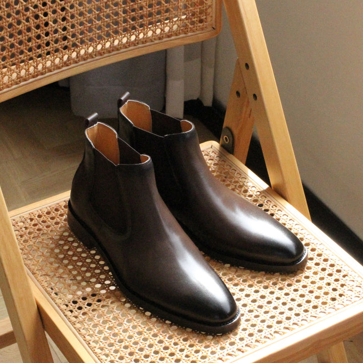 Mænds efterår og vinter spidse tyksålede læderstøvler Martin Boots