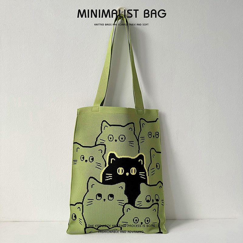 Panda-Cat Knitted Shoulder Bag