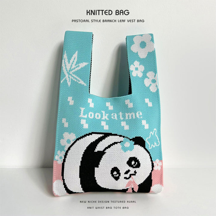 Sac à main Panda sac à main mignon sac tricoté fleur de panda