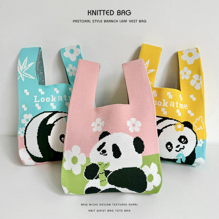 Sac à main Panda sac à main mignon sac tricoté fleur de panda