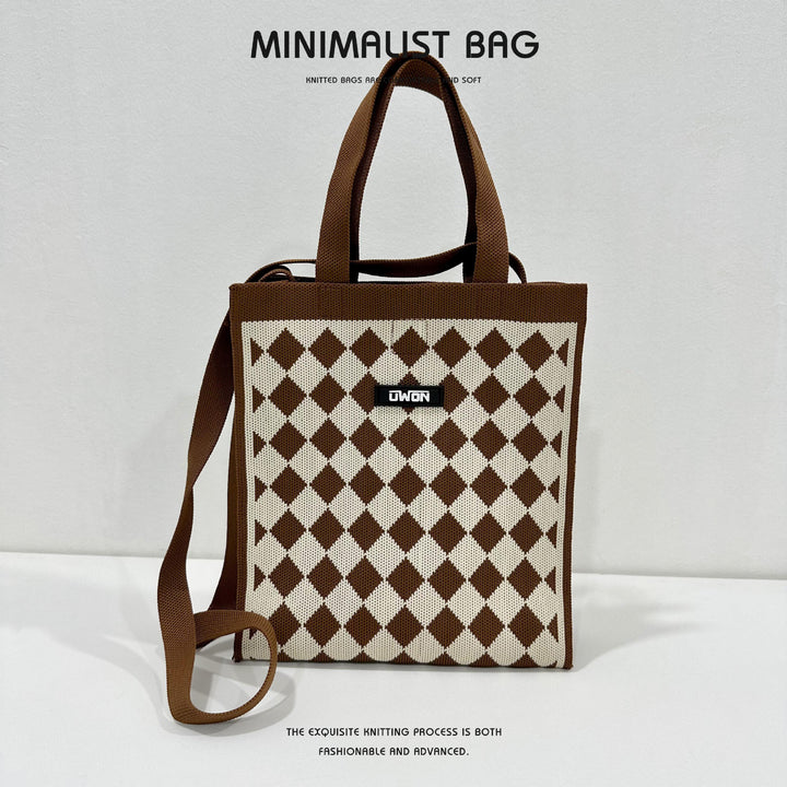 Zwart-witte diamantgebreide schoudertas