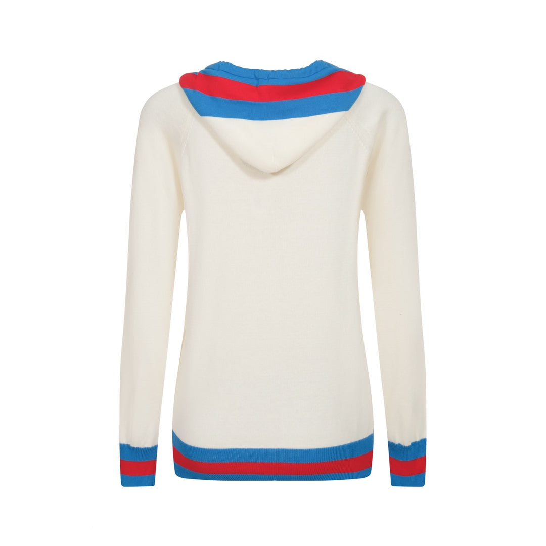 Women's white vintage knit hoodie cardigan