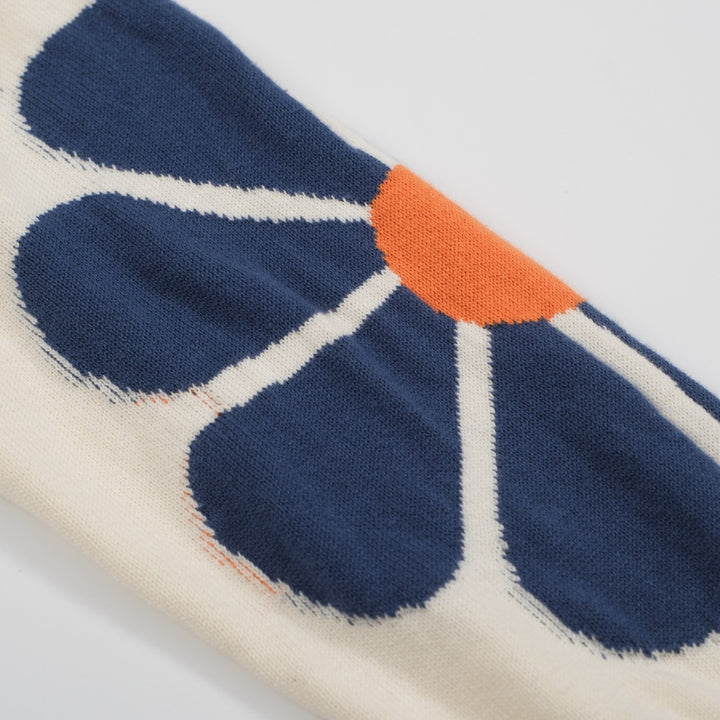 Men's Retro Floral Knit Cardigan – Cream with Orange and Navy Flowers