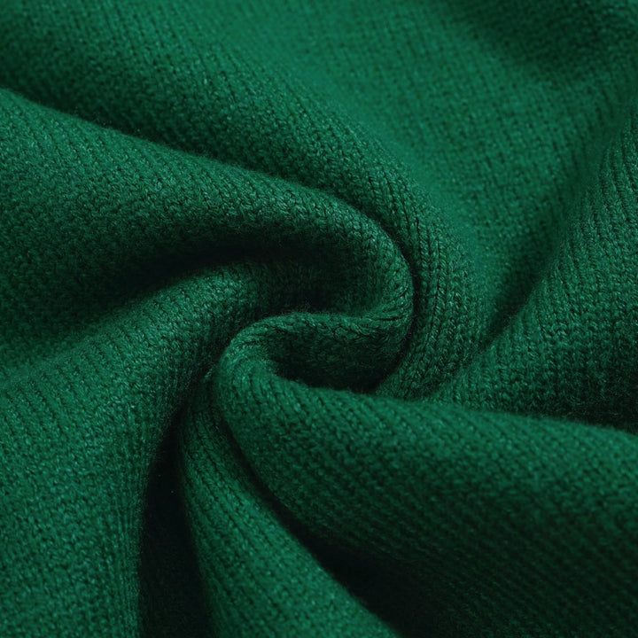 Cardigan de malha estilo universitário retrô masculino – verde com detalhes em vermelho