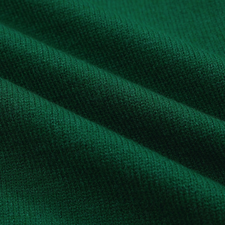 Cardigan de malha estilo universitário retrô masculino – verde com detalhes em vermelho