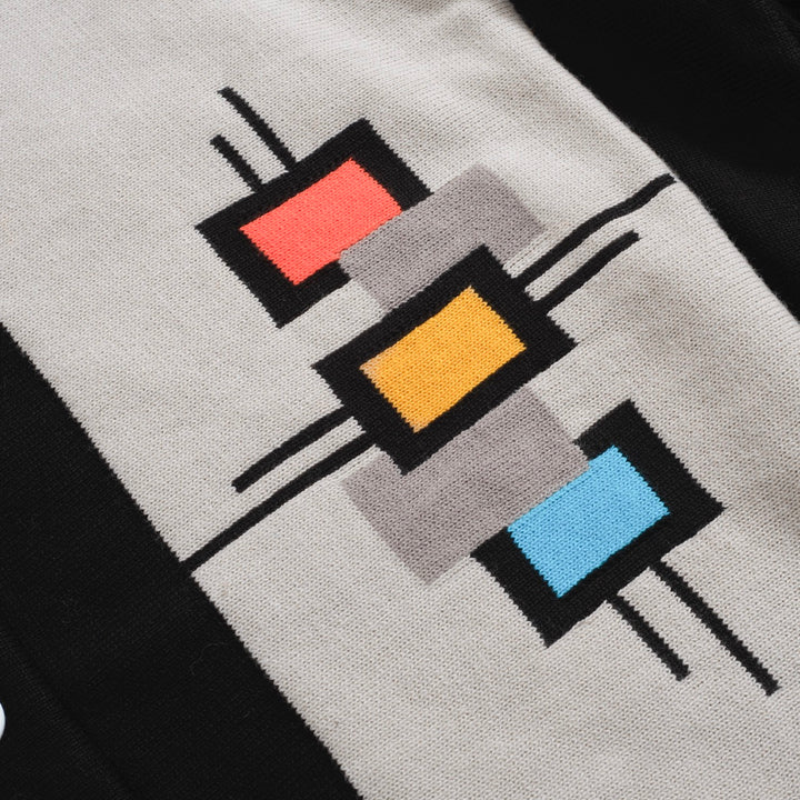 Heren Atomic Geometrisch Gebreid Jasje – Zwart, Taupe & Retro accenten