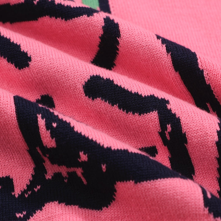 Suéter feminino rosa bulldog francês – mangas vermelhas & Vibe retrô