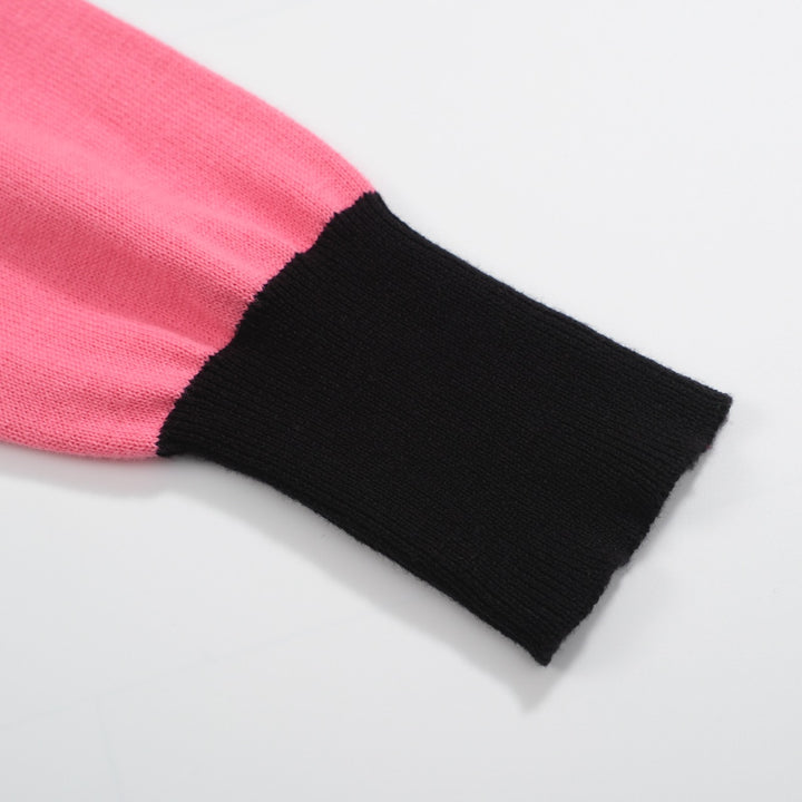Suéter feminino leopardo rosa – pulôver de malha verde com mangas contrastantes
