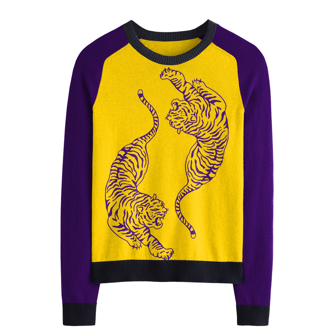 Women's purple animal jacquard knit sweater