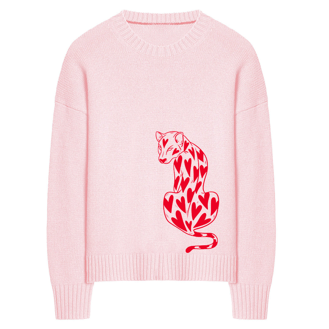 Women's pink leopard knit vintage sweater