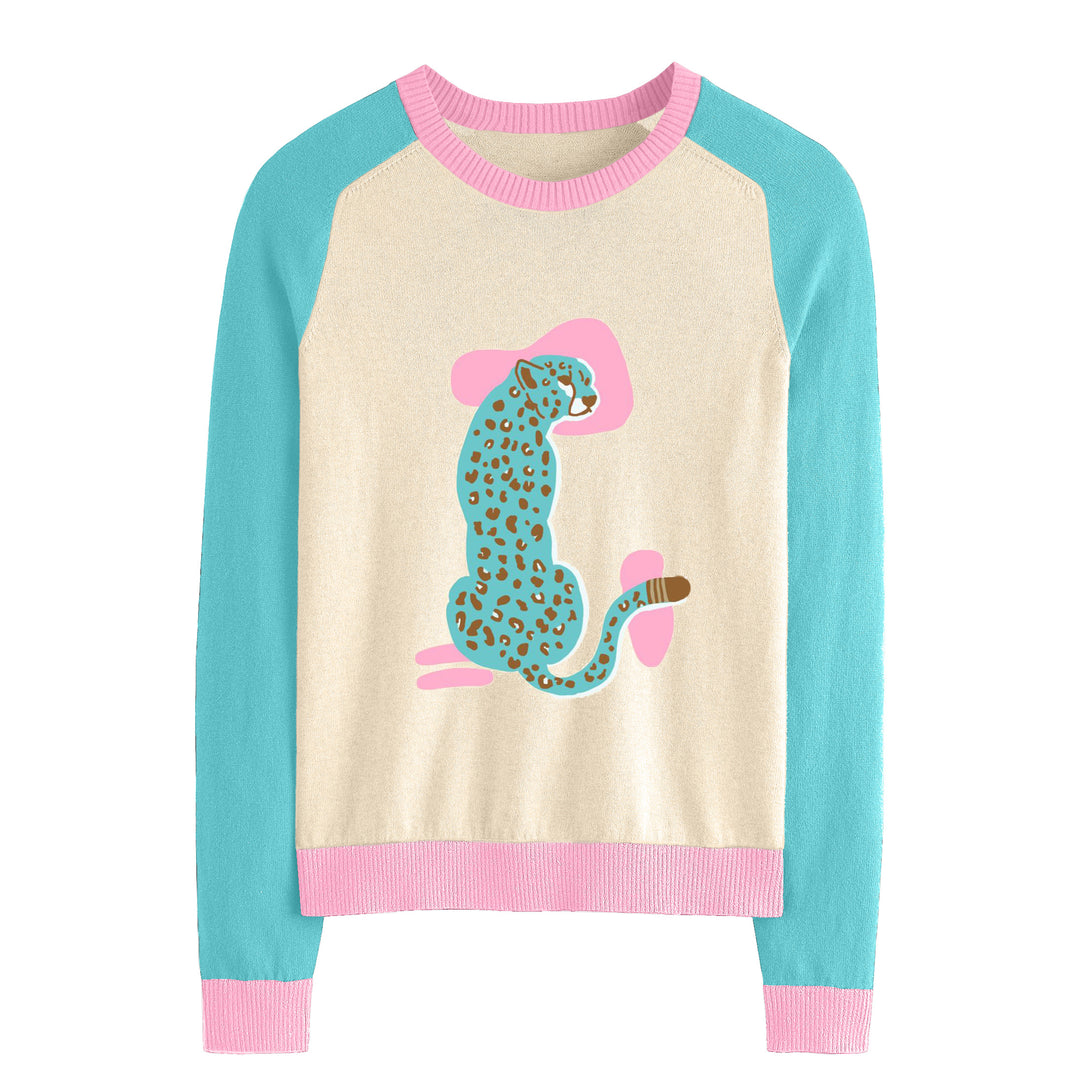 Women's blue leopard matching sweater