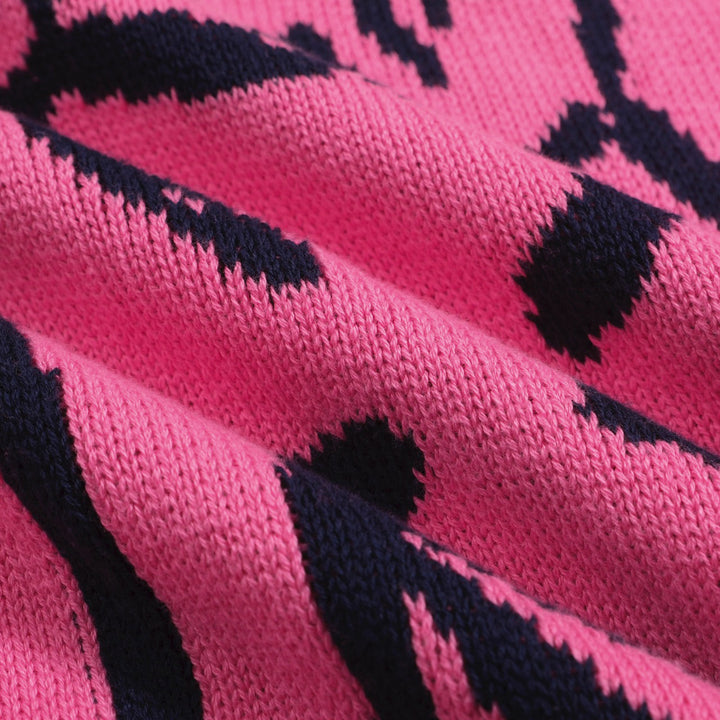 Suéter feminino rosa choque buldogue francês – malha peculiar com óculos e motivo de cachorro