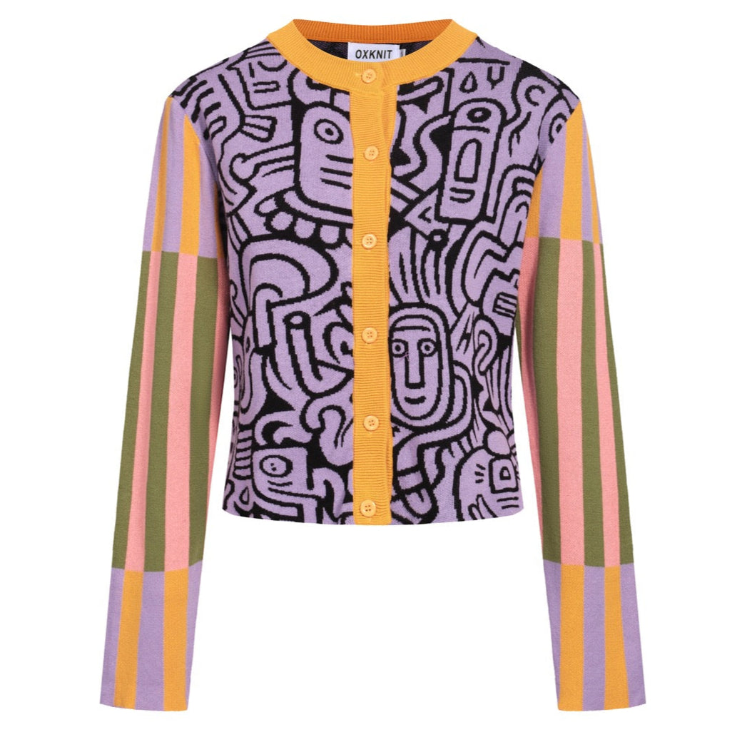 Women's multicolor art vintage cardigan sweater-Cropped