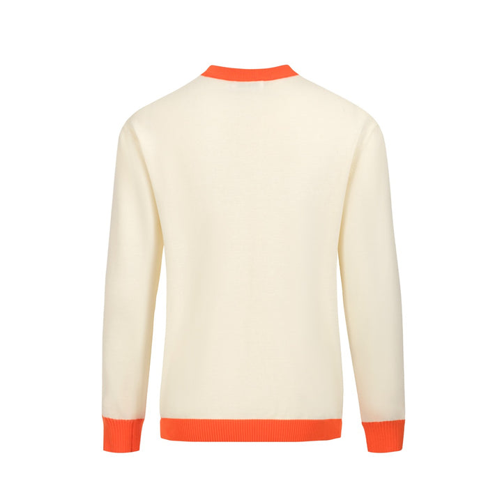 Men’s Cream Knitwear – Embroidered animal with Orange Trim