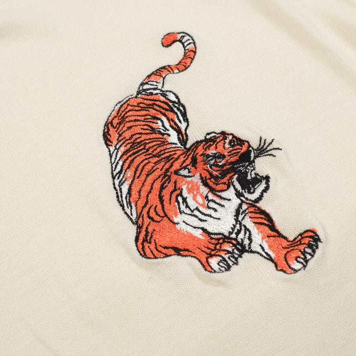 Men’s Cream Knitwear – Embroidered animal with Orange Trim