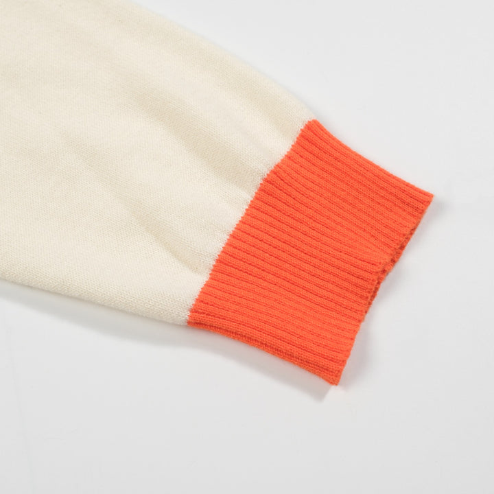 Men’s Cream Knitwear – Embroidered animal with Orange Trim