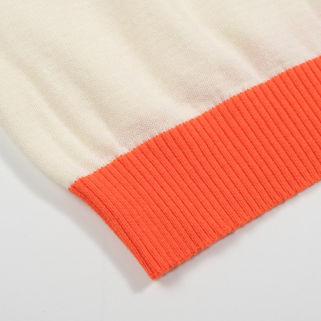 Men’s Cream Knitwear – Embroidered animal with Orange Trim