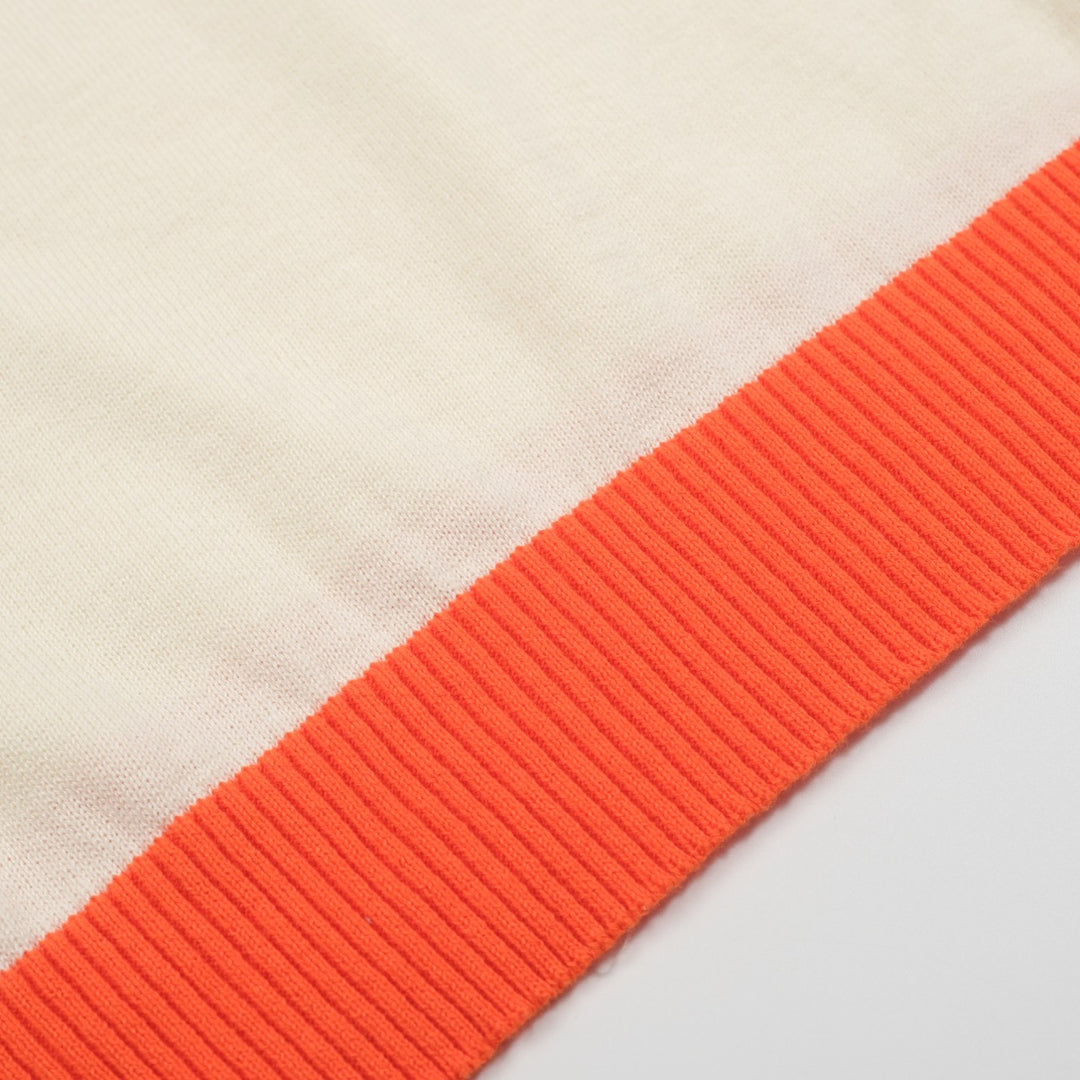Men’s Cream Knitwear – Embroidered animal with Orange Trim