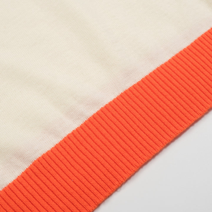 Men’s Cream Knitwear – Embroidered animal with Orange Trim