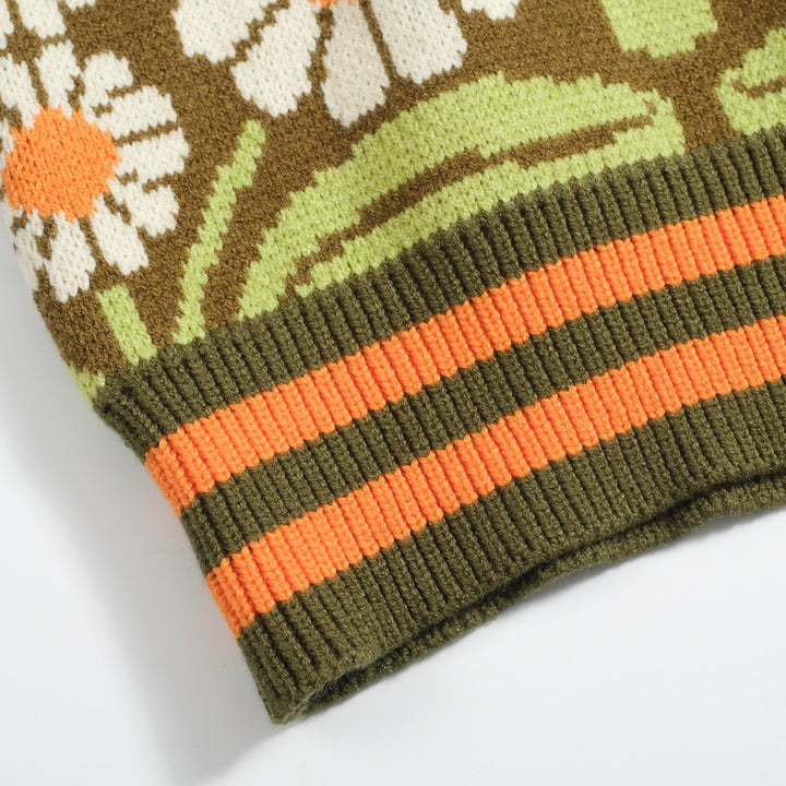 Men's Olive Green Daisy Zip-Up Knit Cardigan