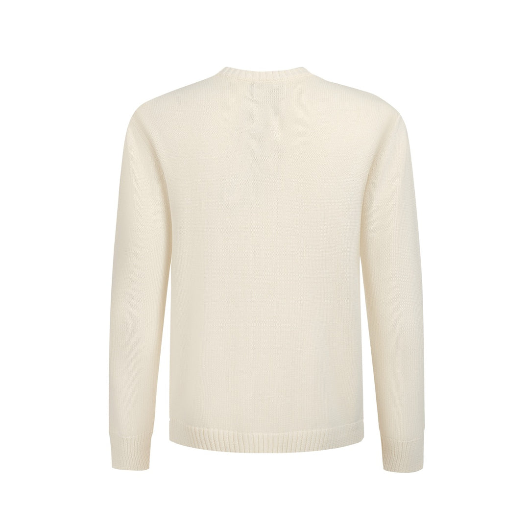 Herre Retro Strik Sweater – Vintage Cremefarvet Pullover med Fransk Bulldog & Briller Grafik