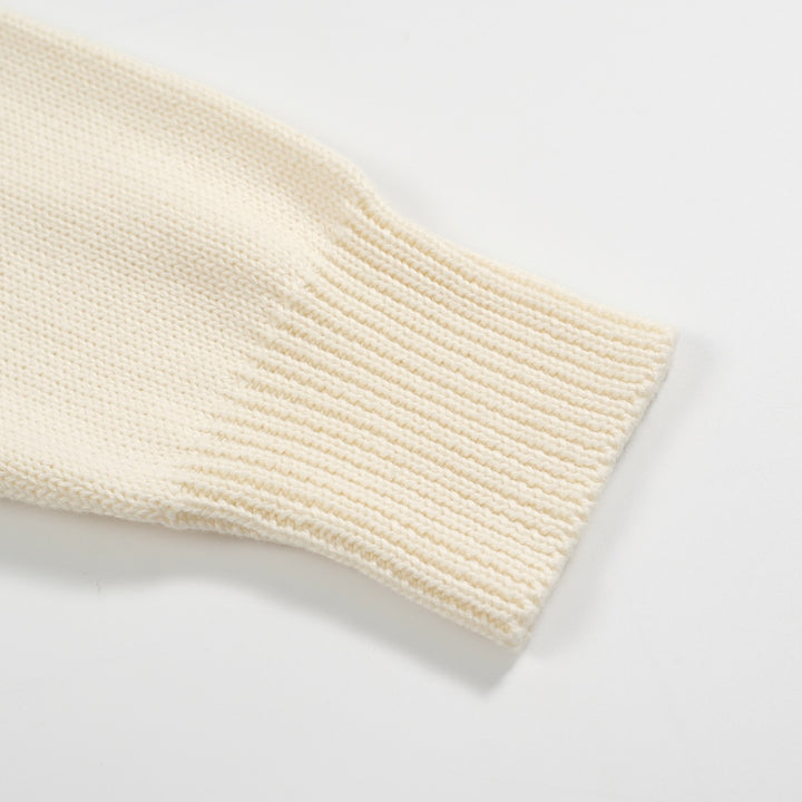 Herre Retro Strik Sweater – Vintage Cremefarvet Pullover med Fransk Bulldog & Briller Grafik