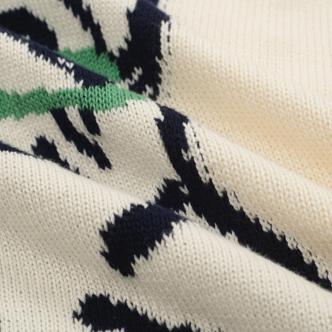 Herre Retro Strik Sweater – Vintage Cremefarvet Pullover med Fransk Bulldog & Briller Grafik