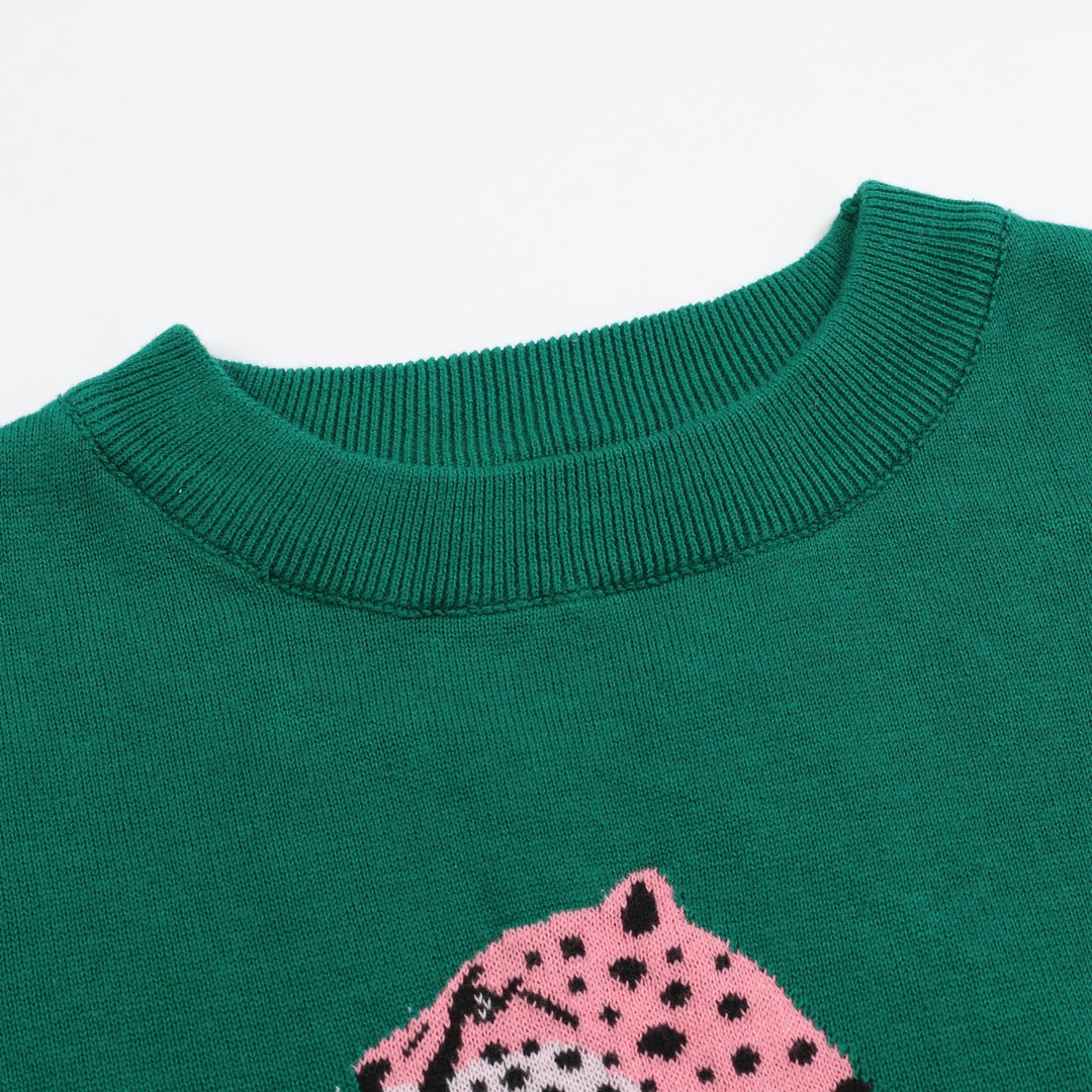 Camiseta feminina de malha Cheetah rosa – suéter com estampa animal gráfica e comprimento cortado
