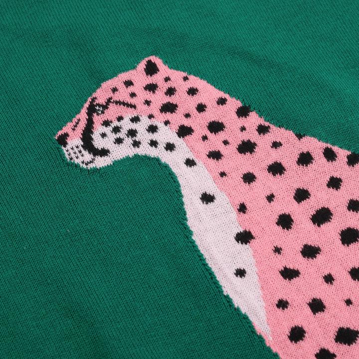 Camiseta feminina de malha Cheetah rosa – suéter com estampa animal gráfica e comprimento cortado