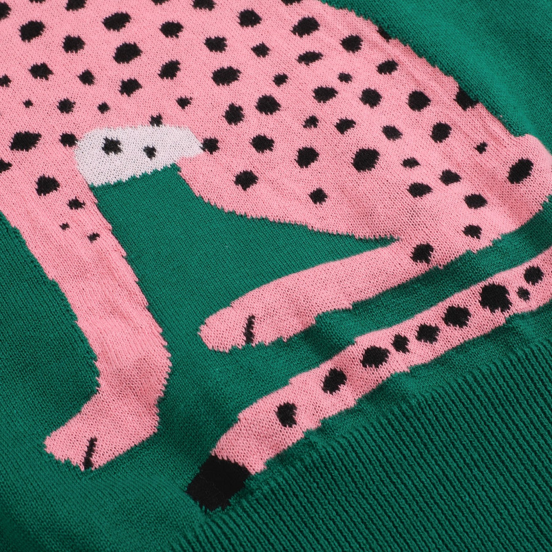 Camiseta feminina de malha Cheetah rosa – suéter com estampa animal gráfica e comprimento cortado