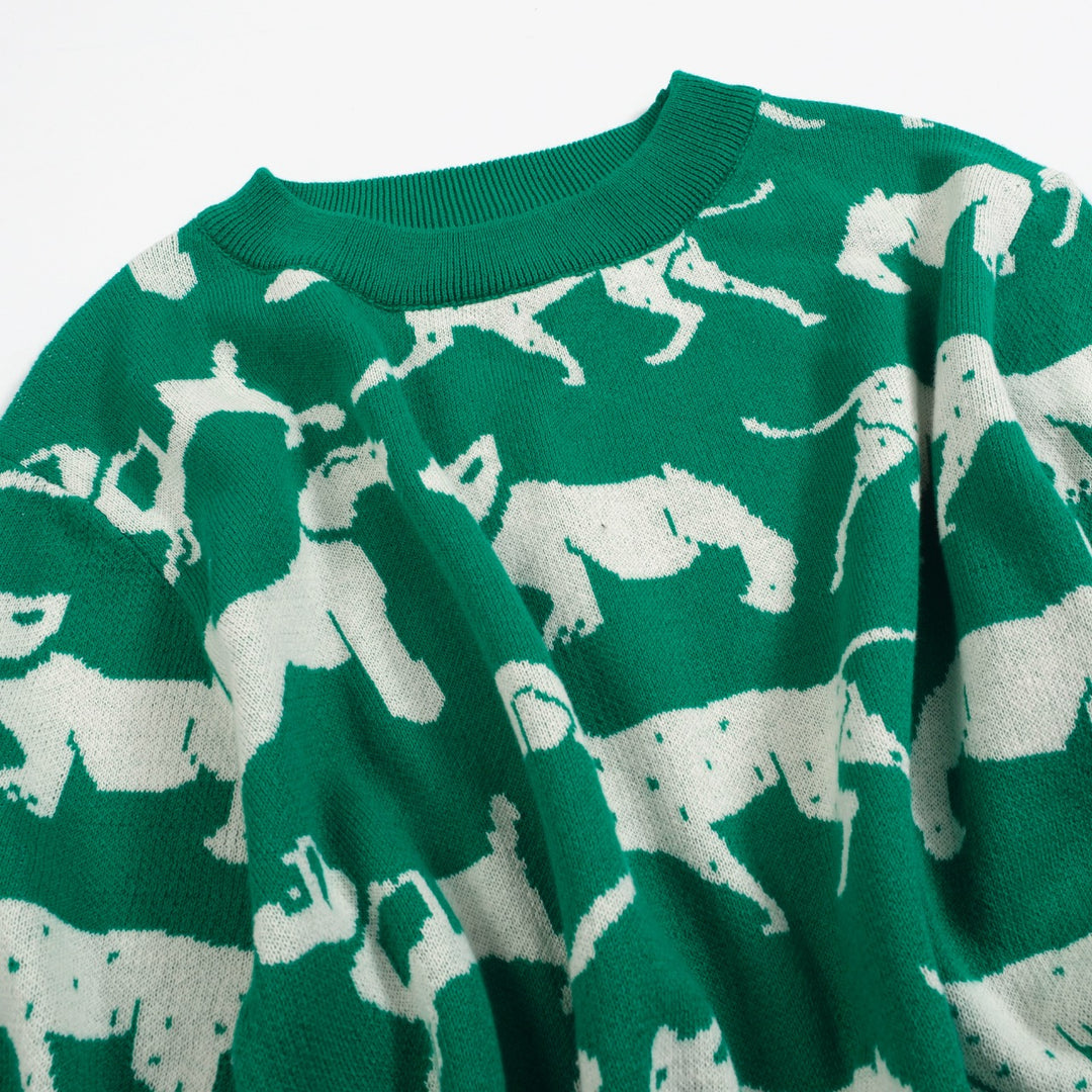 Camiseta feminina retrô de malha com estampa de cachorro – comprimento cortado verde