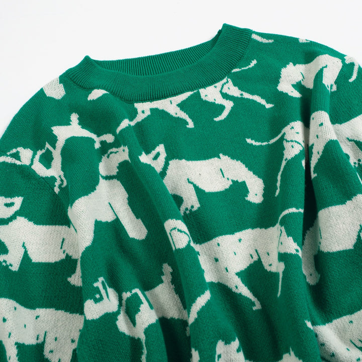 Camiseta feminina retrô de malha com estampa de cachorro – comprimento cortado verde