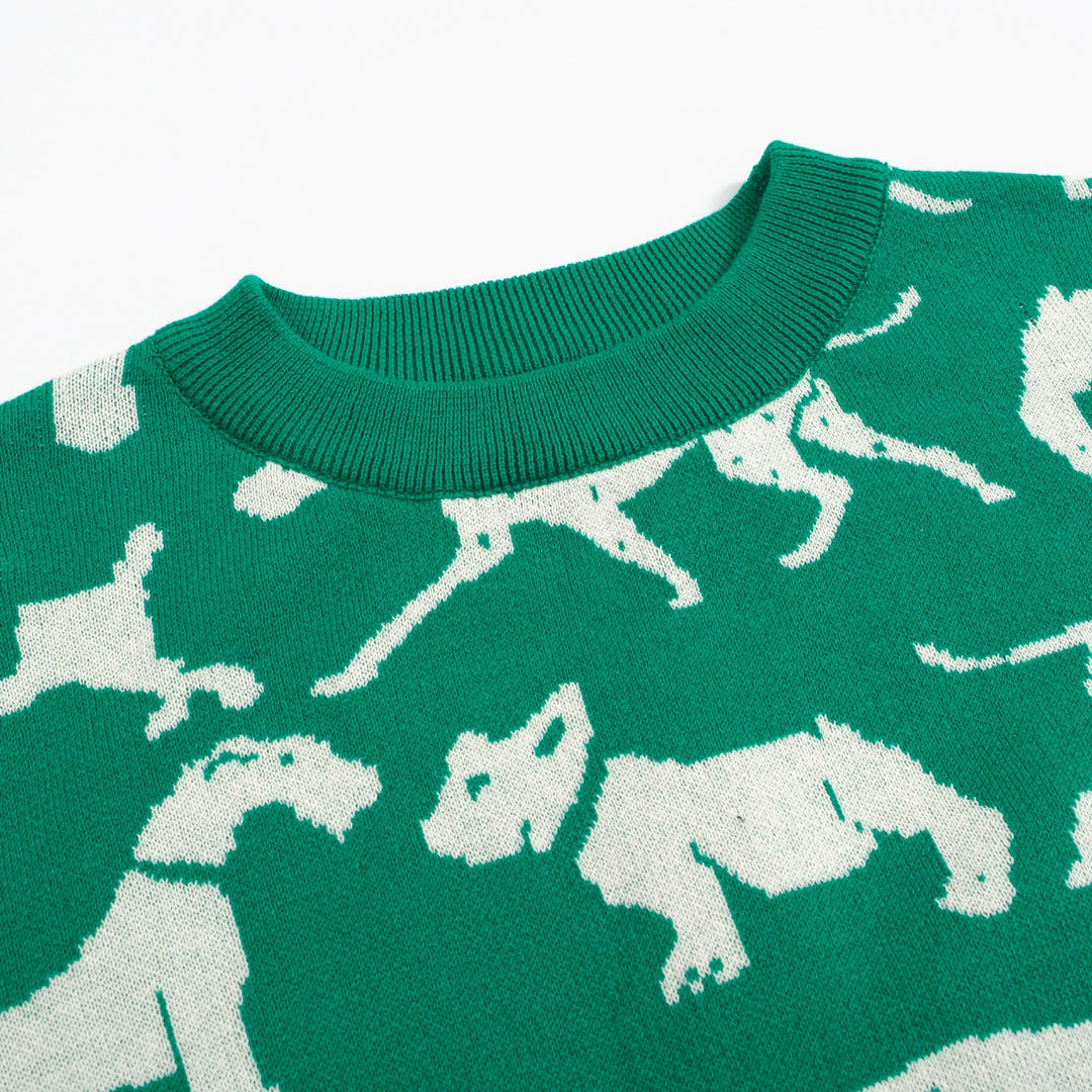 Camiseta feminina retrô de malha com estampa de cachorro – comprimento cortado verde