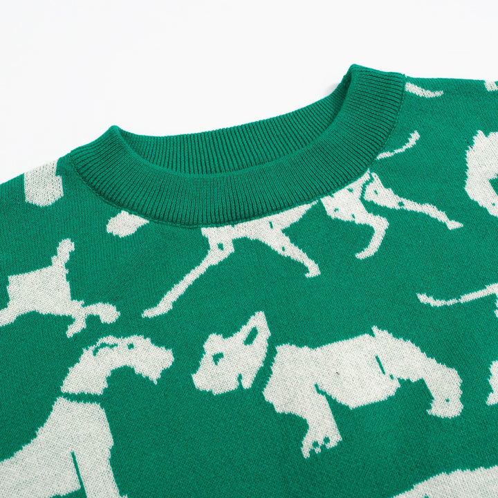 Camiseta feminina retrô de malha com estampa de cachorro – comprimento cortado verde