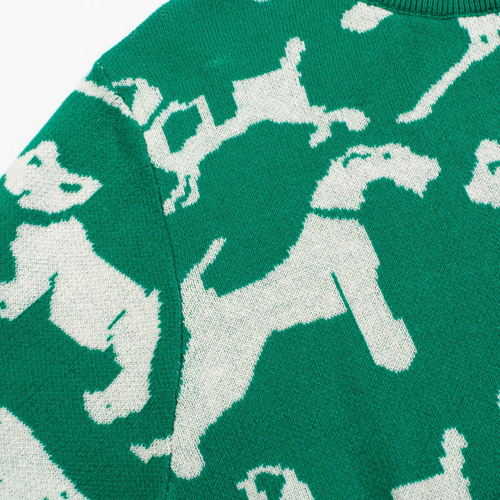 Camiseta feminina retrô de malha com estampa de cachorro – comprimento cortado verde