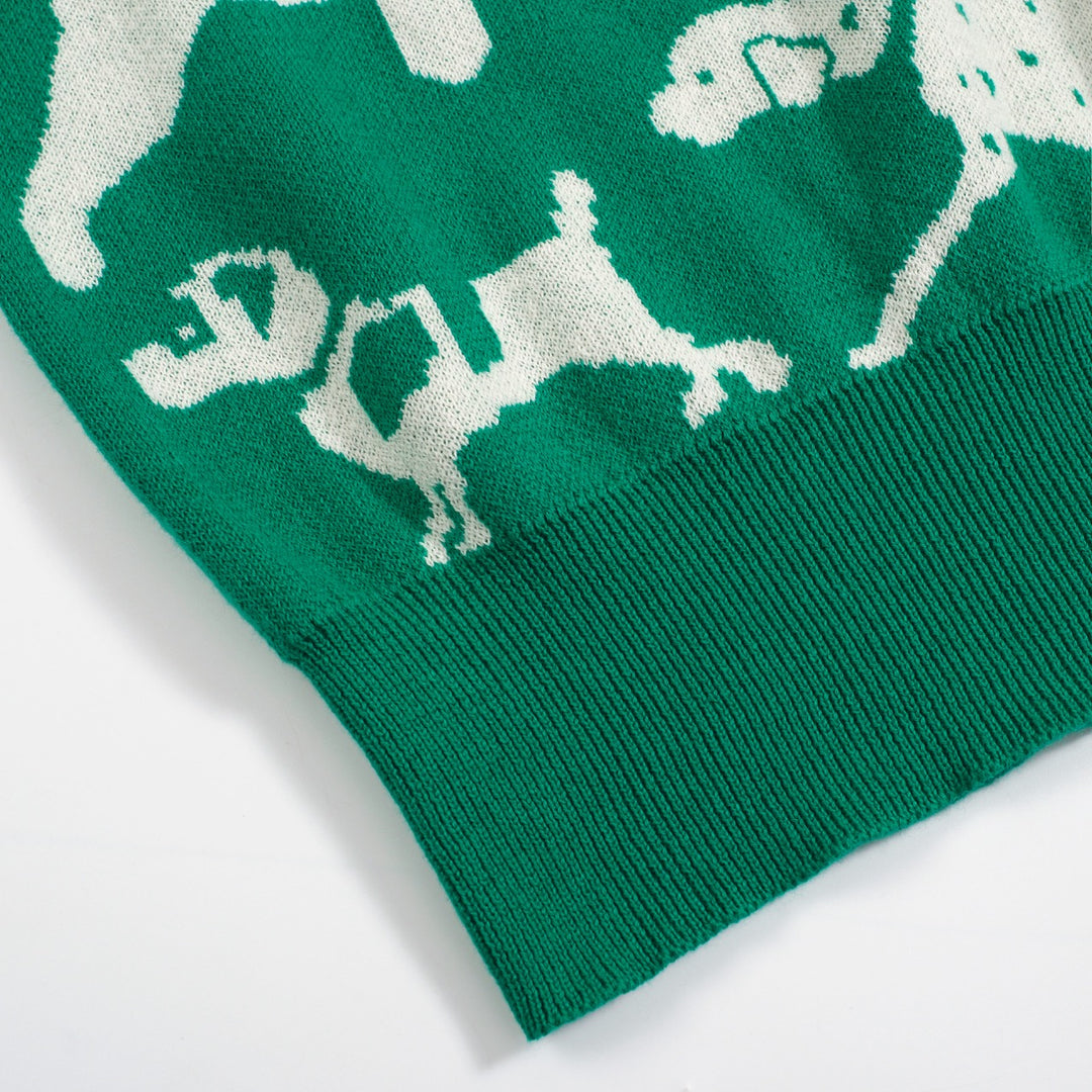 Camiseta feminina retrô de malha com estampa de cachorro – comprimento cortado verde