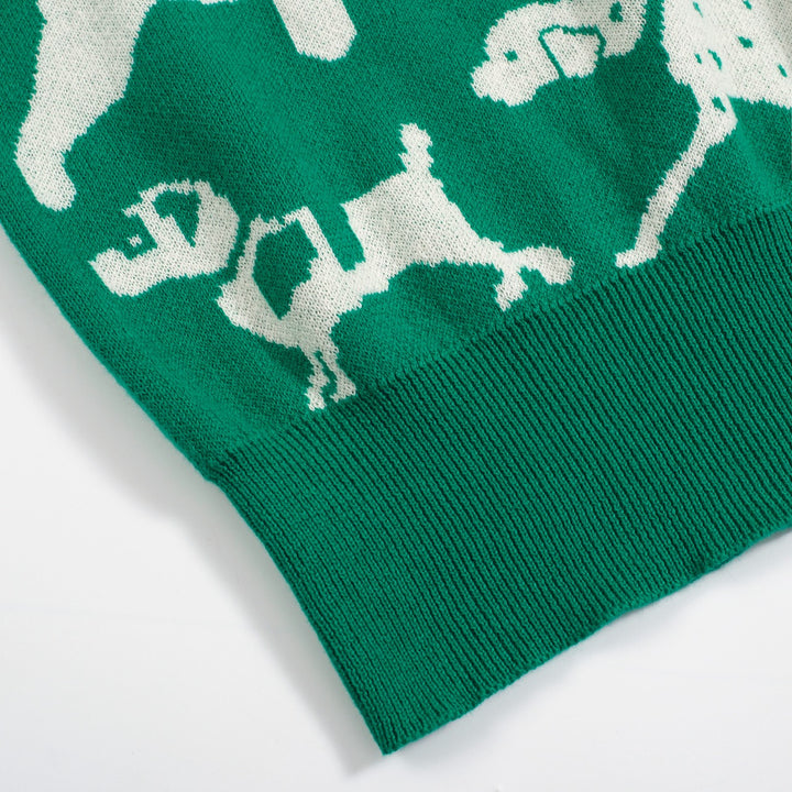 Camiseta feminina retrô de malha com estampa de cachorro – comprimento cortado verde